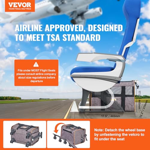 VEVOR Airline Approved Pet Carrier with Wheels, Expandable Rolling Cat Dog Carrier for Medium Dogs and Cats Under 25LBS, Pet Travel Carrier on Wheels with Upgraded Wheels and Telescopic Handle
