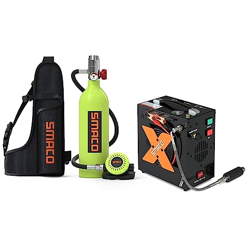 SMACO Mini Scuba Tank S400 Scuba Tank 1.0L Capacity with 15-20 Minutes Underwater Breathing(No More Than 33ft) Portable Diving Gear Emergency Backup Diving Tank Rescue Pony Bottle