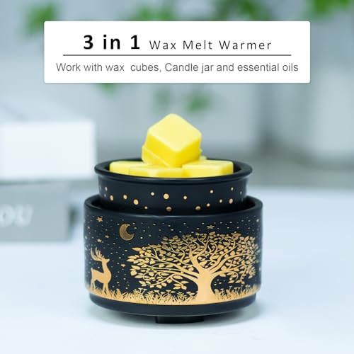 Wax Melt Warmer with Timer-3-in-1 Wax Melter Burner with Silicone Liner, Fragrance Warmer for Scented Candles, Wax Tarts, Essential Oils to Freshen Home Office, Auto Shut Off & Temperature Adjustment