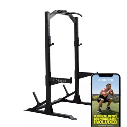 Centr Squat Rack for Home Gym - Half Rack with J-Hooks, Pull Up Bar & Weight Storage - Barbell & Bench Press Weightlifting Gym Equipment for Home & Commercial Use - Industrial-Grade Steel Frame