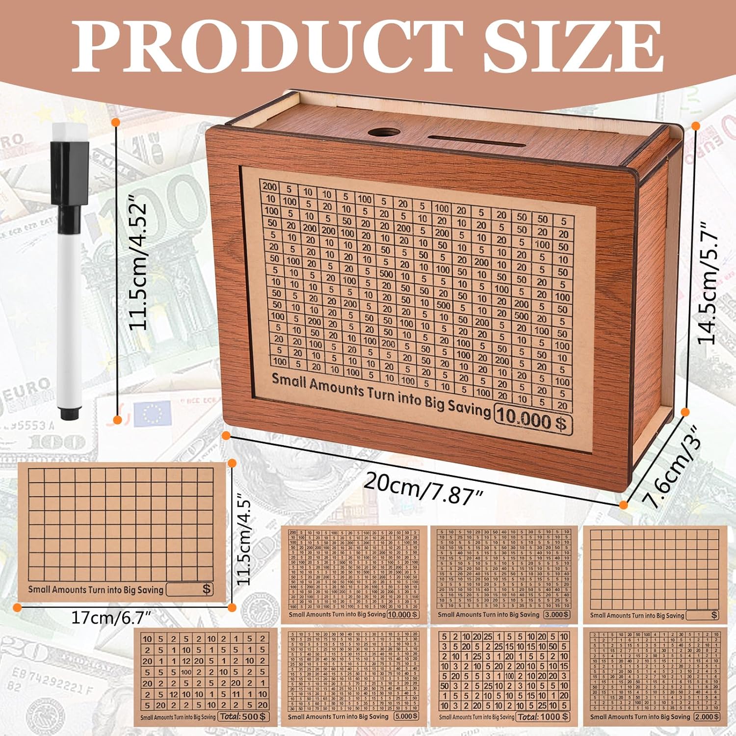 Cash Vault Wooden Money Saving Box, Cash Saving Box for 200 1000 2000 3000 5000 10000 Money Saving Challenge,Boy Girl Child Adult Wooden Piggy Bank Box with Counter