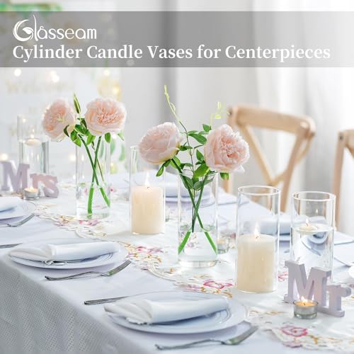 Glasseam Glass Cylinder Vases for Centerpieces, Small Clear Flower Vase Set of 12, Modern Floating Candle Vases Decor, Decorative Hurricane Candle Holders for Wedding Dining Table Decorations, 6in