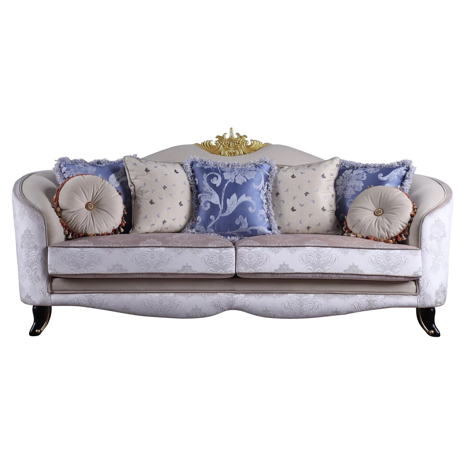 ACME Sheridan Fabric Upholstered Sofa with 7 Pillows in Cream Fabric