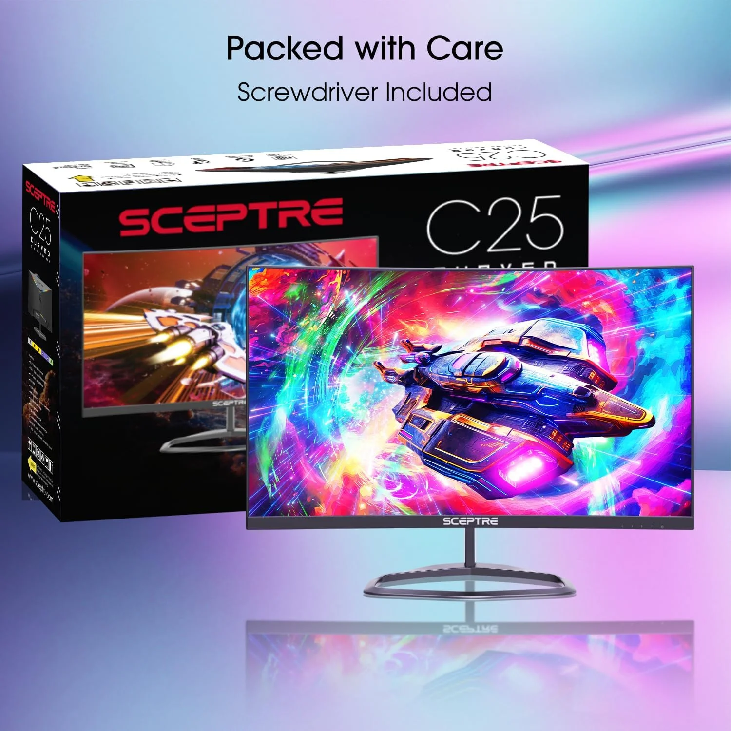 Sceptre Curved 24.5-inch Gaming Monitor up to 240Hz 1080p R1500 1ms DisplayPort x2 HDMI x2 Blue Light Shift Build-in Speakers, Machine Black 2023 (C255B-FWT240) - Radiant Selections