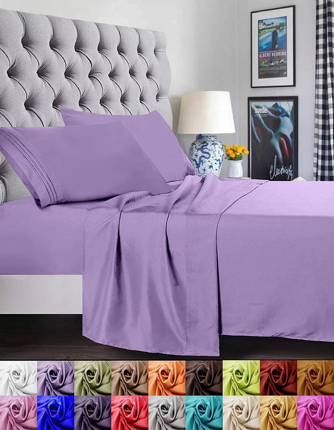 Elegant Comfort 1500 Series 4-Piece Bed Sheet set, Deep Pocket, King Lilac