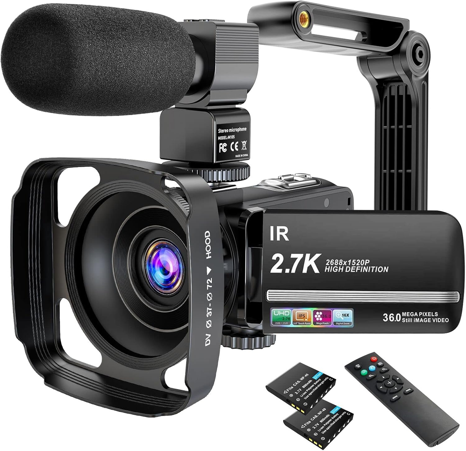 Video Camera Camcorder 2.7K Ultra HD YouTube Vlogging Camera 36MP IR Night Vision Digital Camera Recorder 16X Digital Zoom 3 inch IPS Touch Screen Video Camcorder with Microphone Handheld Stabilizer