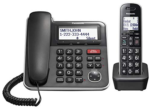 Panasonic Expandable Corded/Cordless Phone System with Answering Machine and One Touch Call Blocking – 2 Handsets - KX-TGB852B (Black)