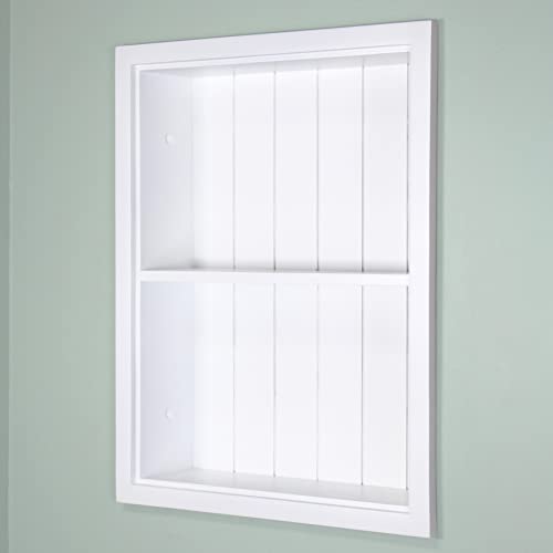 Fox Hollow Furnishings 14x18 Sloane Recessed Wall Niche Medicine Cabinet Replacement, in The Wall Bathroom Cabinet Insert Shelf/Shelves, Made in North America, Real Wood, NO MDF, White Beadboard Back