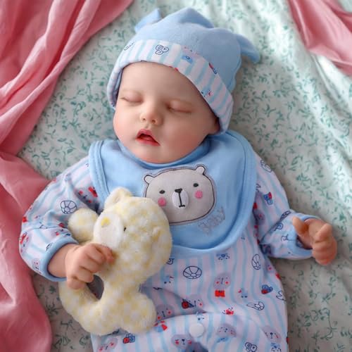 JIZHI Lifelike Reborn Baby Dolls Girl, 17 Inch Real Baby Doll Soft Body Realistic Newborn Vinyl Silicone Baby Doll Full Body Poseable Real Life Baby Dolls with Feeding Kit Gift Box for Kids Age 3+