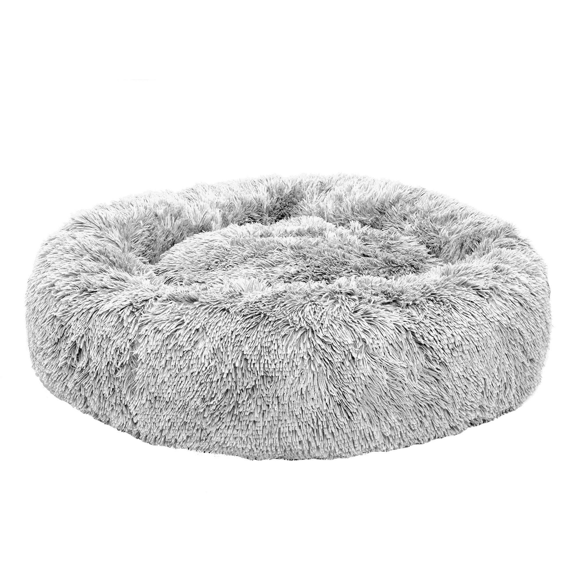 FurHaven Calming Cuddler Long Fur Donut Dog Bed - Large, Mist Gray