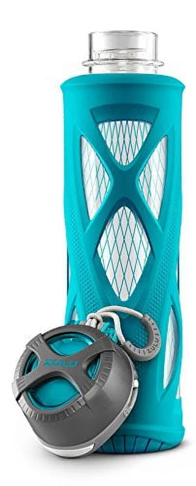Zulu Atlas Glass Water Bottle With Silicone Sleeve, 20 Oz, Teal