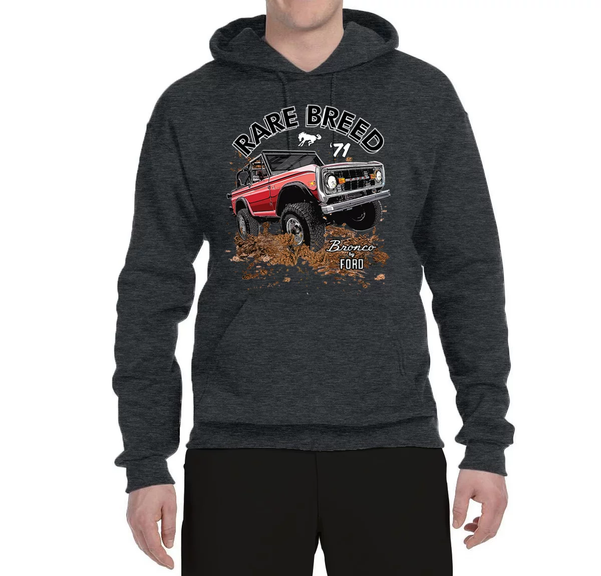 Ford Rare Breed 71 Bronco Truck Classic | Mens Cars and Trucks Hooded Sweatshirt Graphic Hoodie, Heather Black, Medium