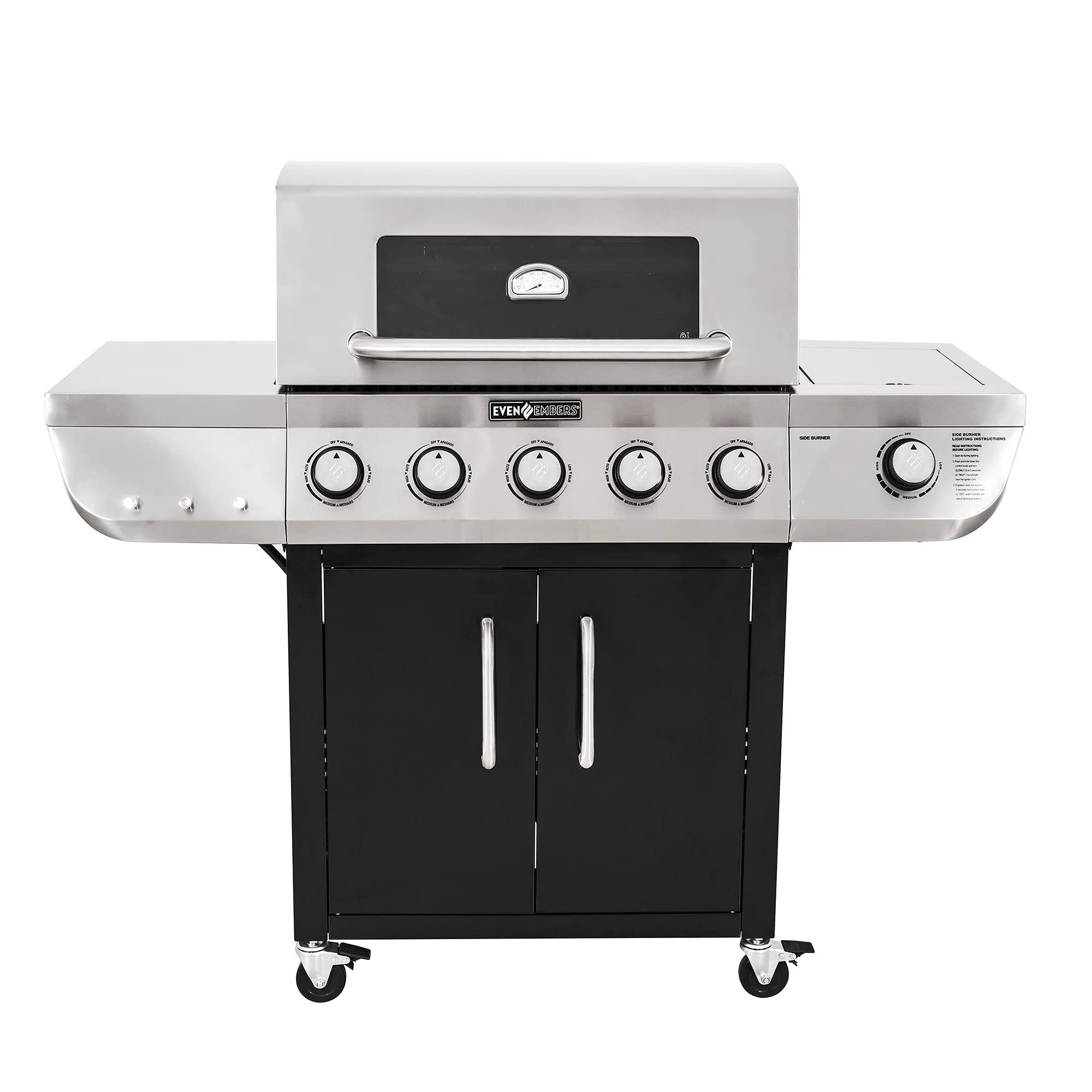 Even Embers 5-Burner Propane Gas Grill in Stainless Steel and Black