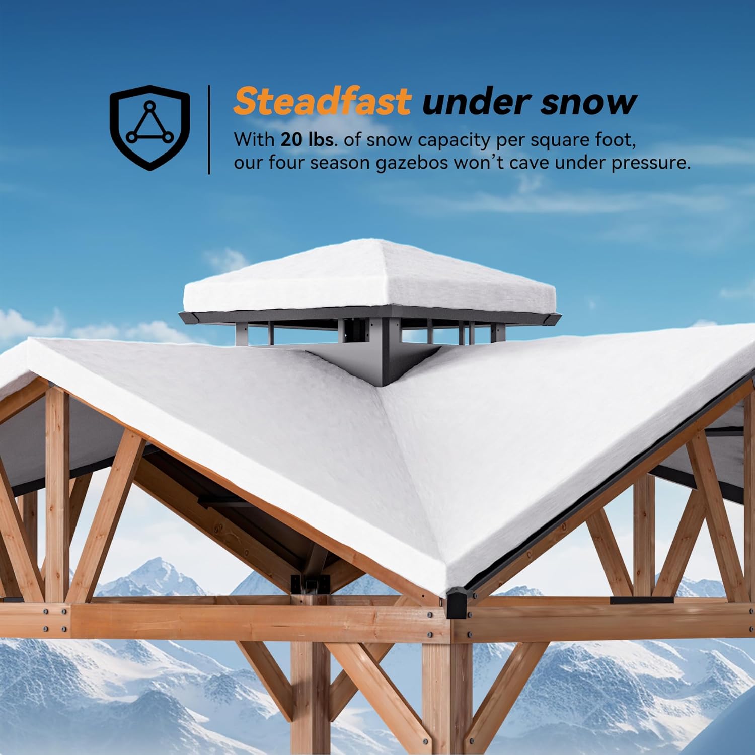 Modern Shade Wood Gazebo 12’x12’, Heavy Duty Hardtop Gazebo with Steel Roof, Water Resistant, Wind Resistant, Perfect for Your Permanent Outdoor Pavilion, Solid Wood Framed Gazebo, Cedar Gazebo