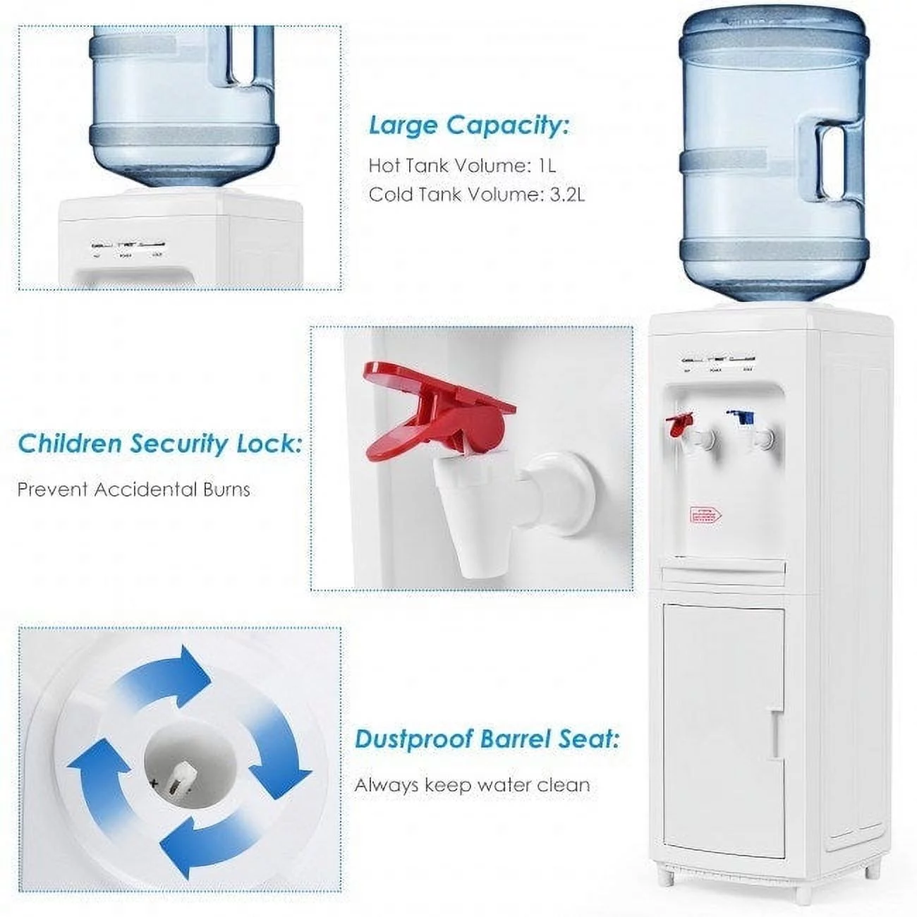5 Gallons Hot and Cold Water Cooler Dispenser with Child Safety Lock