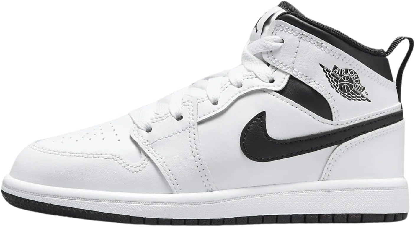 Nike Jordan 1 Mid Little Kids Shoes Size-2, White/Black-white-black