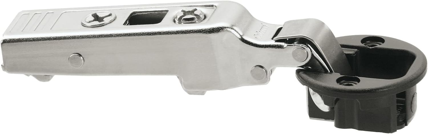 Blum 75T4100 Clip Top Full Overlay Screw-On Glass Cabinet Door Hinge with 94-Degree Opening Angle and Self Close Function - Black/Nickel