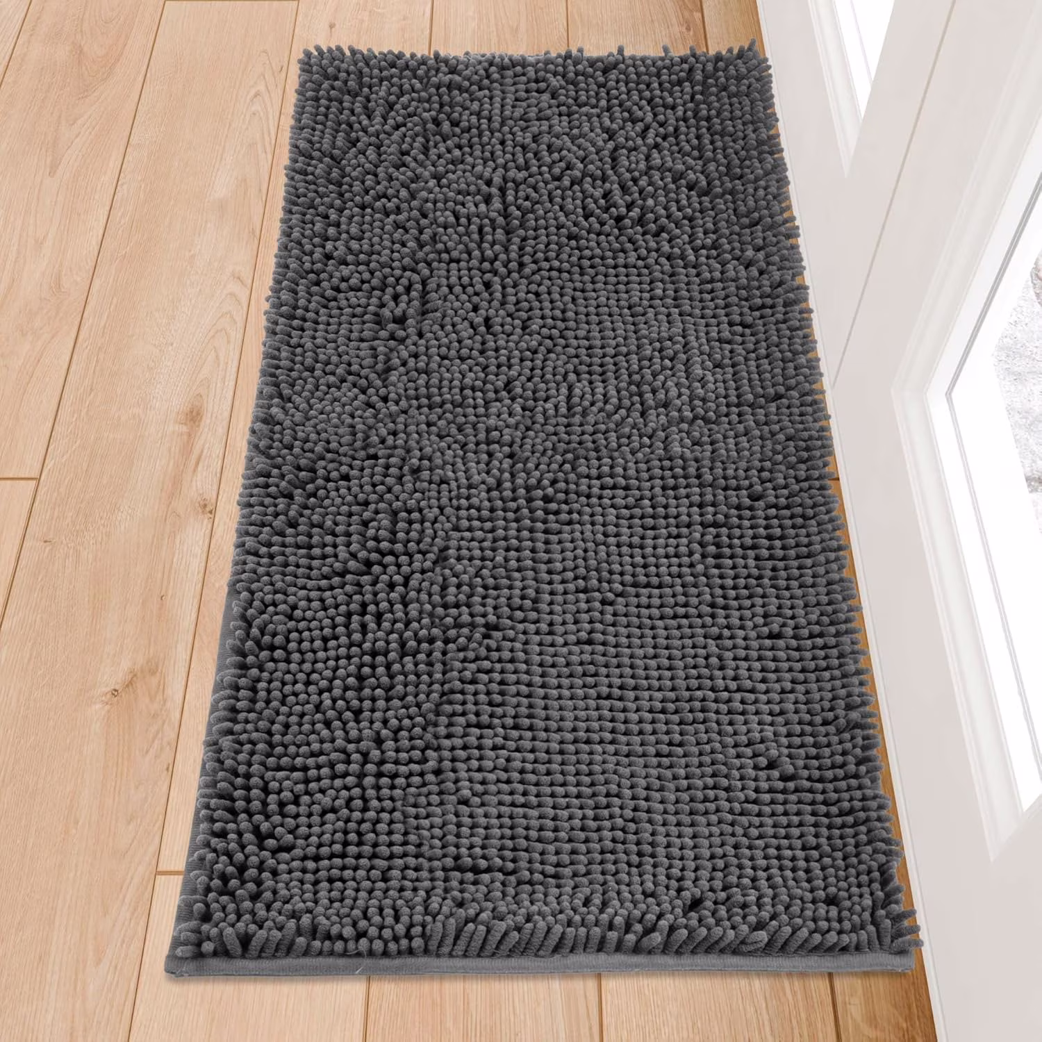 Chenille Absorbent Front Door Mat 48" x 24", Dog Door Mat for Muddy Paws, Trap Dirt Doormat, Mud Mat for Dogs, Washable Non Slip Outdoor Indoor Doormats for Entryway, Grey