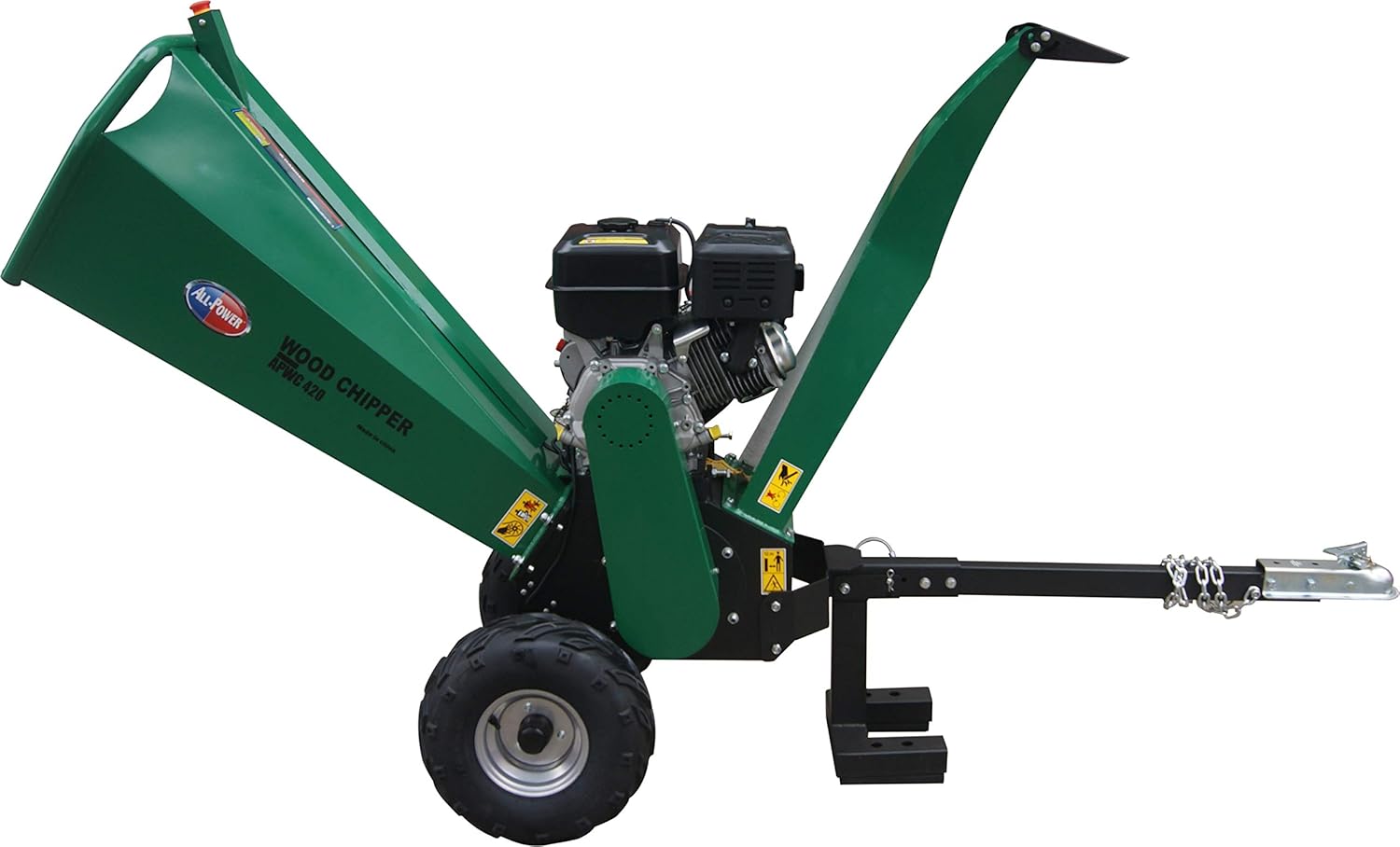 All Power America APWC420 Heavy Duty Durable Wood Chipper Shredder Mulcher-Max 6 Inch Cutting Diameter Capacity Gas Powered, 15HP 420cc, 6 inch, Green/Black