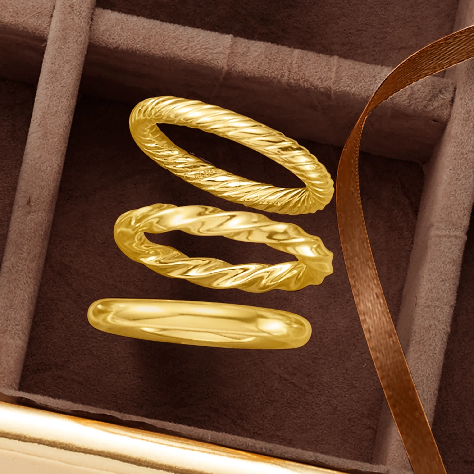 Ross-Simons 18kt Gold Over Sterling Jewelry Set: 3 Polished Rings, Women's, Adult