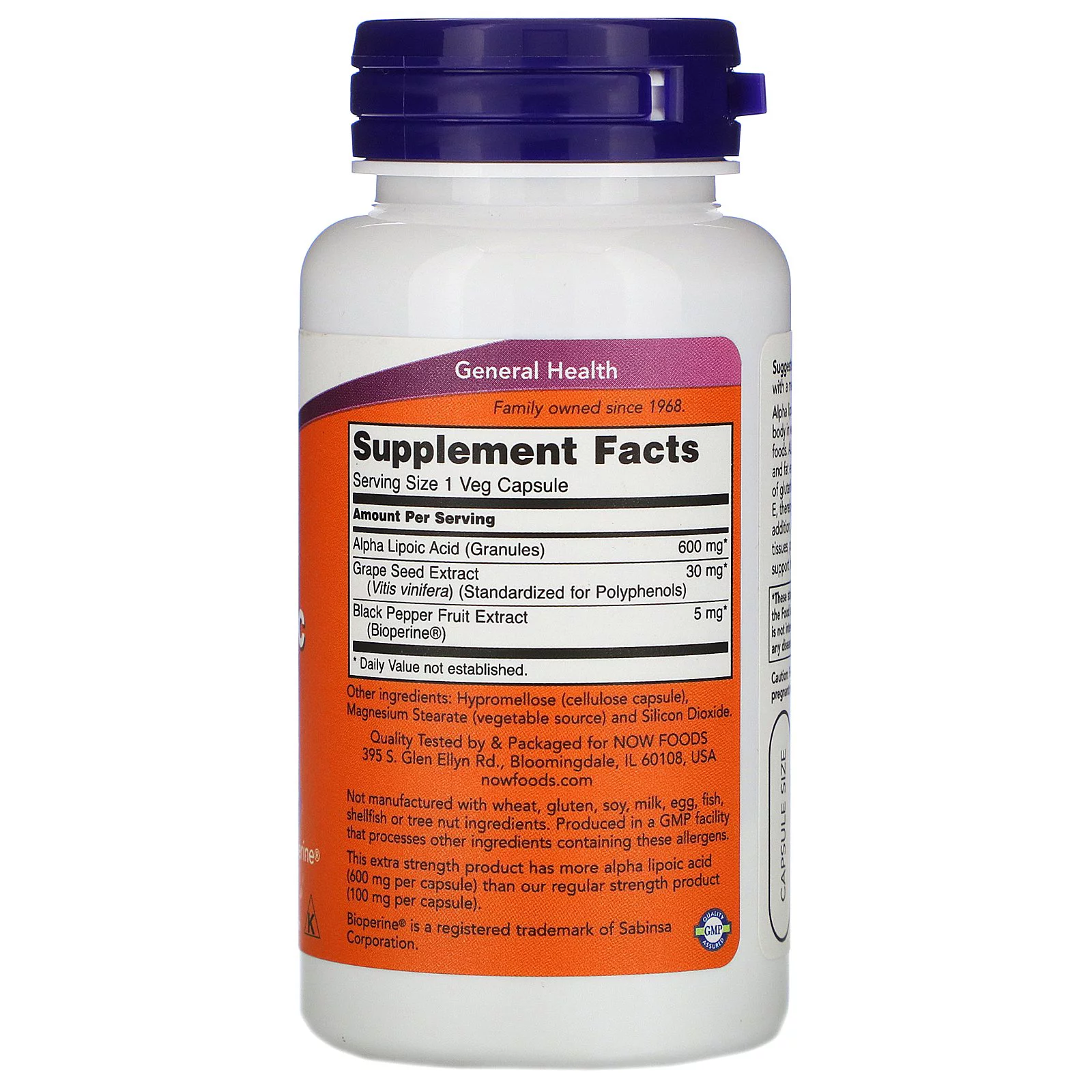 NOW Foods - Alpha Lipoic Acid 600 mg. - 60 Vegetable Capsule(s)