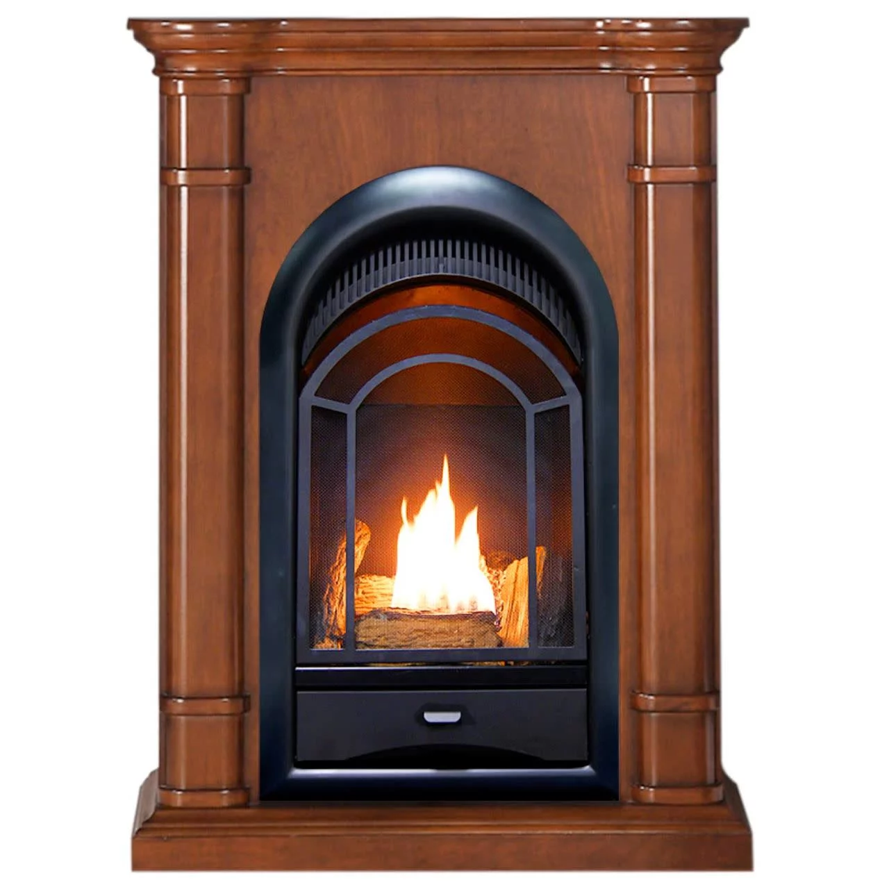 ProCom FS100T-3AS Ventless Fireplace System 10K BTU Duel Fuel Thermostat Insert and Apple Spice Mantel