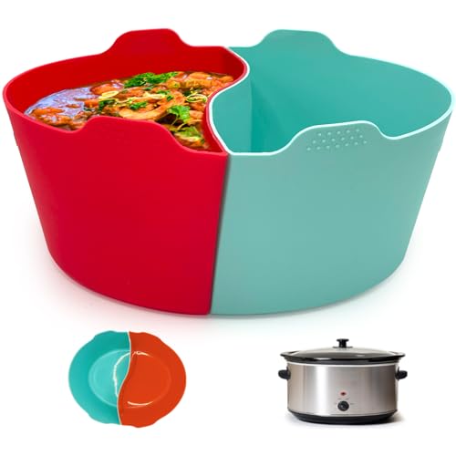 Silicone Crock pot Liners,Slow Cooker Liners,6-7 Quart Oval Reusable Crock pot Divider Insert,BPA-Free, Dishwasher Safe 2 in1(Black)