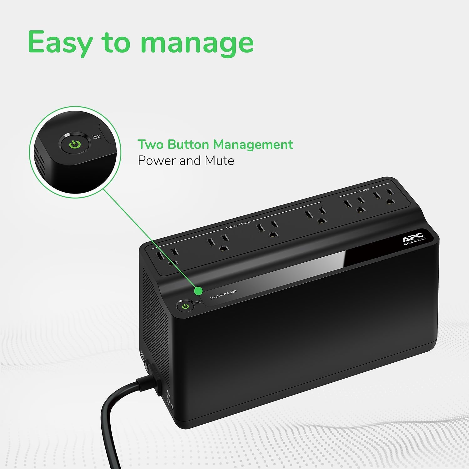 SCHNEIDER ELECTRIC BN450M-CA APC Back-UPS, 6 Outlets, 450VA, 120V, Retail