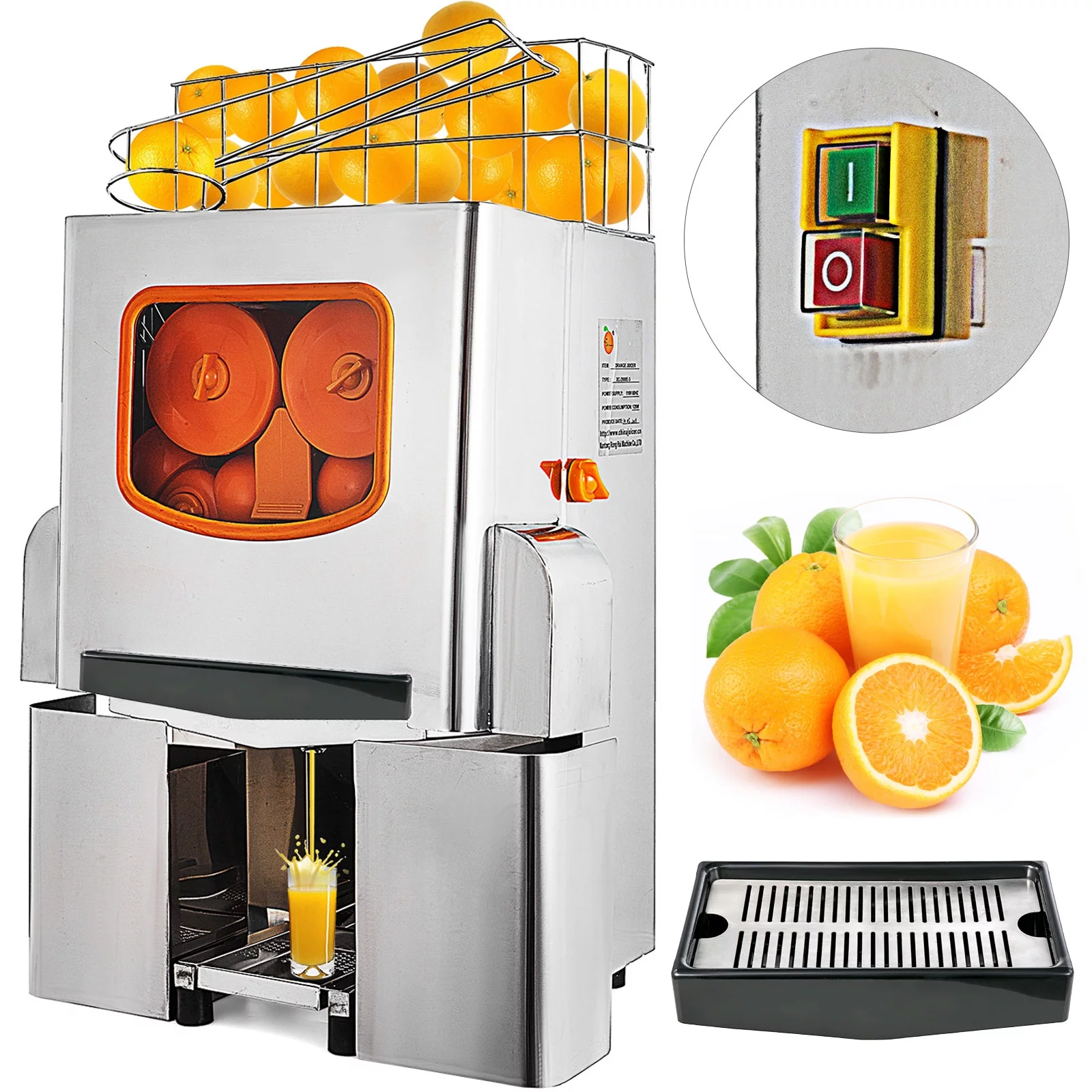 VEVOR 110V Commercial Orange Juicer Machine, With Pull-Out Filter Box, Electric Citrus Juice Squeezer, 22-30 Oranges Per Minute, Lemon Making Machine, 304 Stainless Steel Tank and Cover