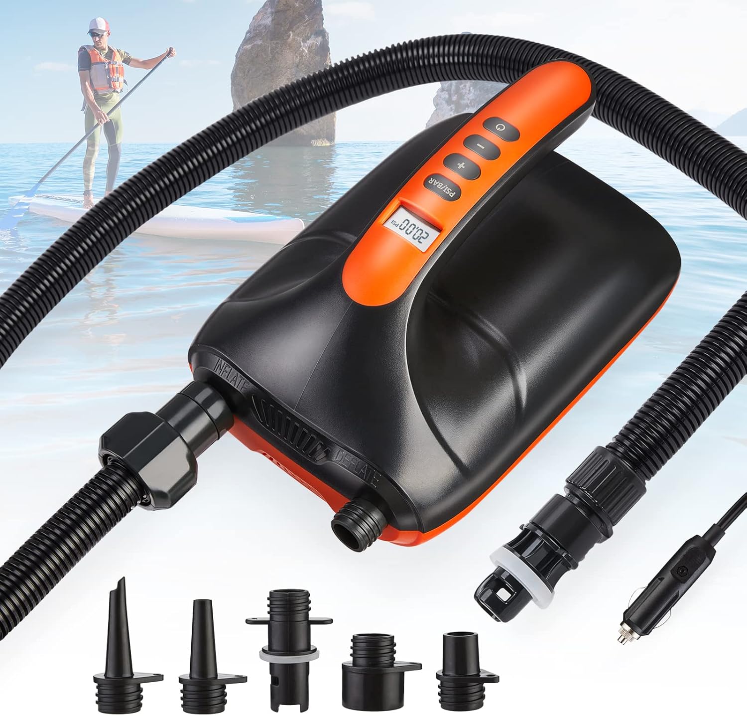 Holoana Paddleboard Pump Electric Portable 20PSI High Pressure SUP Electric Pump, Auto-Off SUP Air Pump Dual-Stage, Paddle Board Pump for Paddleboard, Kayak, Tents, Inflatables