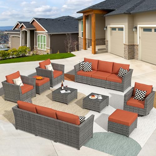 13 Pieces Outdoor Patio Furniture Set Wicker Sectional Sofa with Rocking Chair Tea Table Patio Rattan Conversation Set