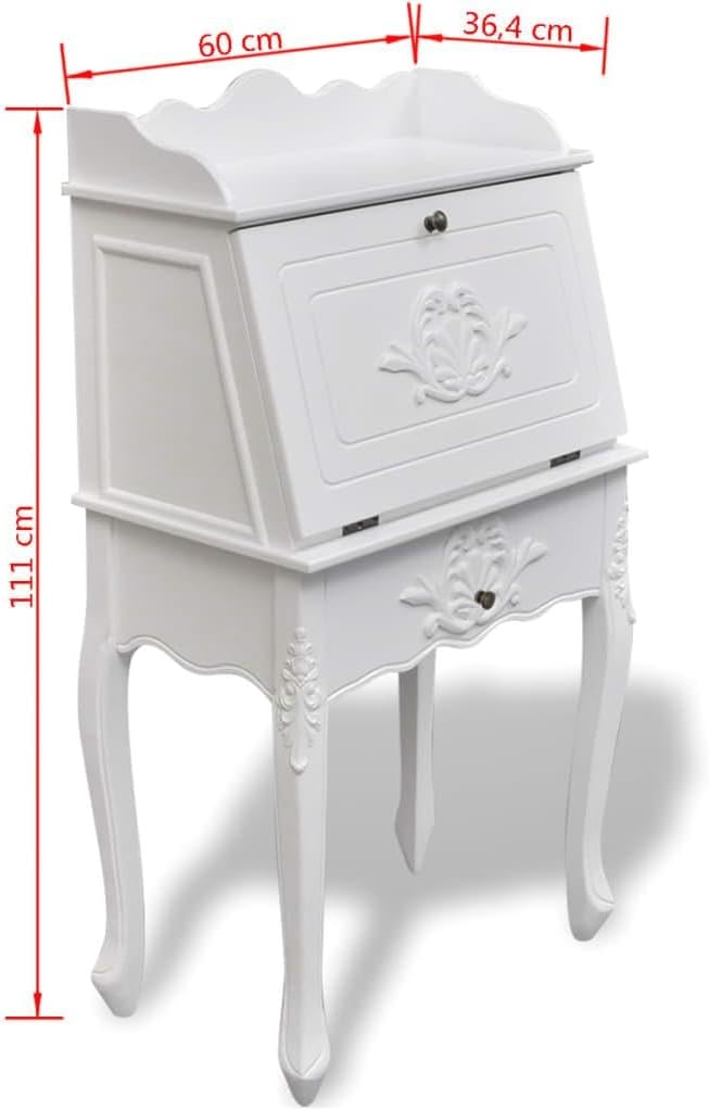 Exquisite Antique Secretary Desk - Vintage French Style Writing Table for Home Office - Classic Rustic Design with Elegant Wooden Finish-White