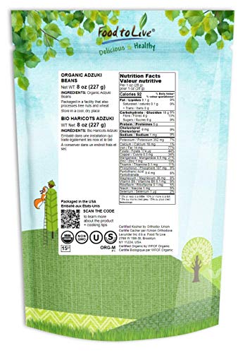 Food to Live Organic Adzuki Sprouting Beans, 3 Pounds – Whole Raw Dried Azuki Beans (Red Mung Beans), Non-GMO, Kosher, and Vegan, Bulk Organic Beans