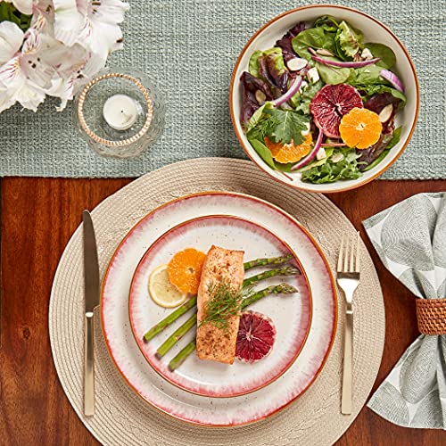 Tabletops Gallery Speckled Farmhouse Collection- Stoneware Dishes Service for 4 Dinner Salad Appetizer Dessert Plate Bowls, 12 Piece Hanover Dinnerware Set in Berry
