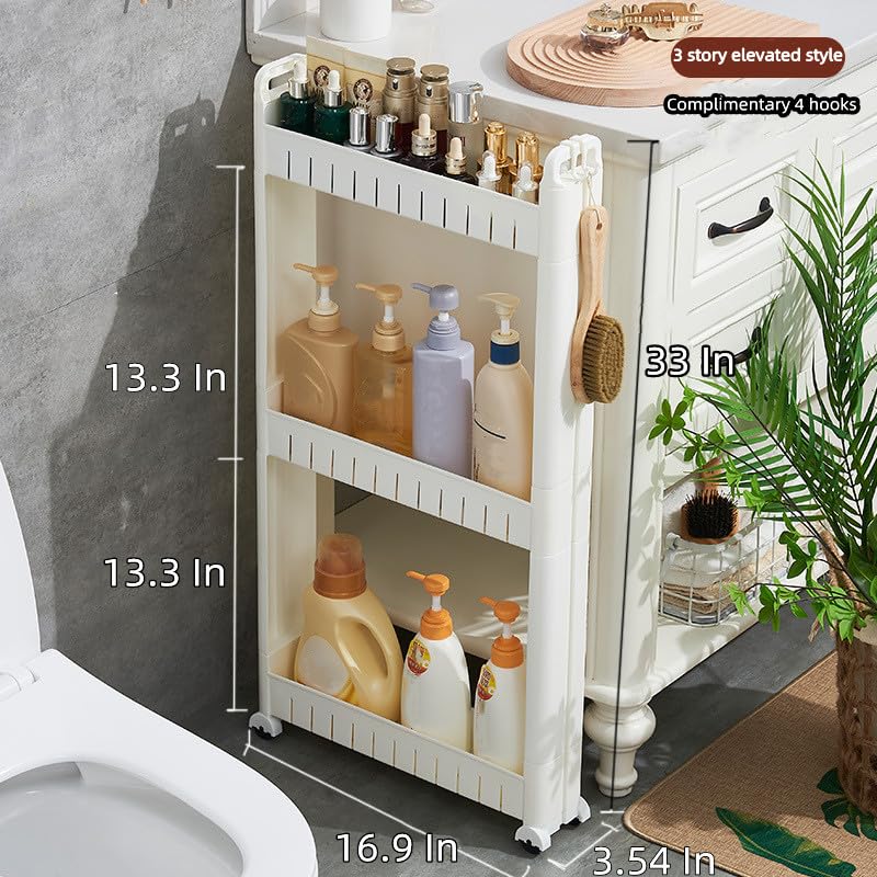 Slim Storage Car Durable Slim Storage Cabinet with Wheels Narrow Shelf Rack for Kitchen,Bathroom,Study,Office,Etc (3 Tier elevated)