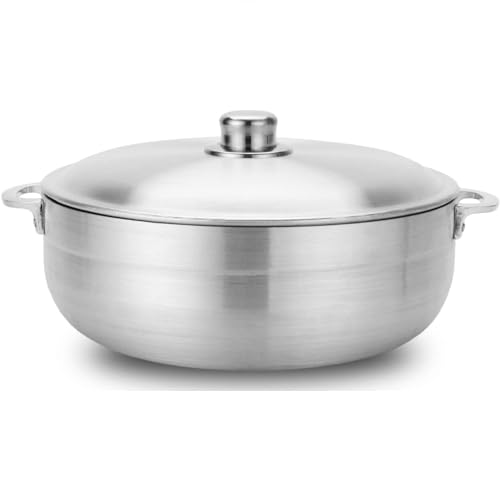 Alpine Cuisine 11-Quart Gourmet Aluminum Caldero Stock Pot, Cooking Dutch Oven Performance for Even Heat Distribution, Perfect for Serving Large & Small Groups, Riveted Handles, Commercial Grade