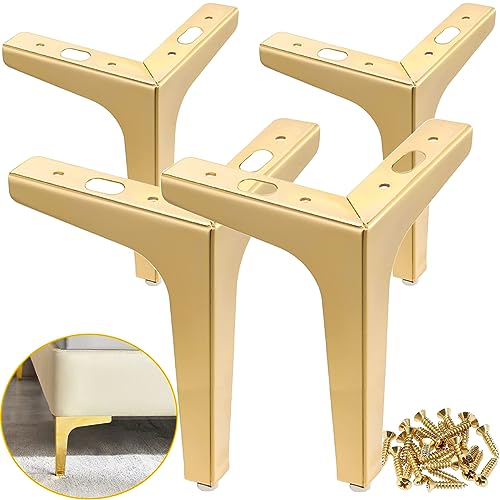 Metal Furniture Legs 7Inch, 4 PCS Triangle Furniture Feet Modern Style Furniture Sofa Legs, Heavy Duty Replacement Gold Legs for Cabinet, Cupboard, Table, Sofa, Couch Chair