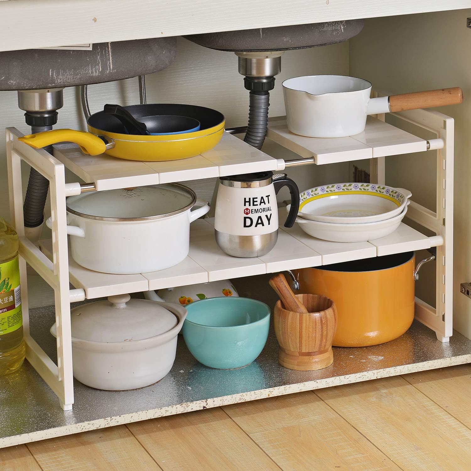 Organization and Storage, Under Sink Organizers and Storage for Kitchen, Expandable 2 Tier Cupboard Organizers and Storage for Bathroom/Balcony/Cloakroom