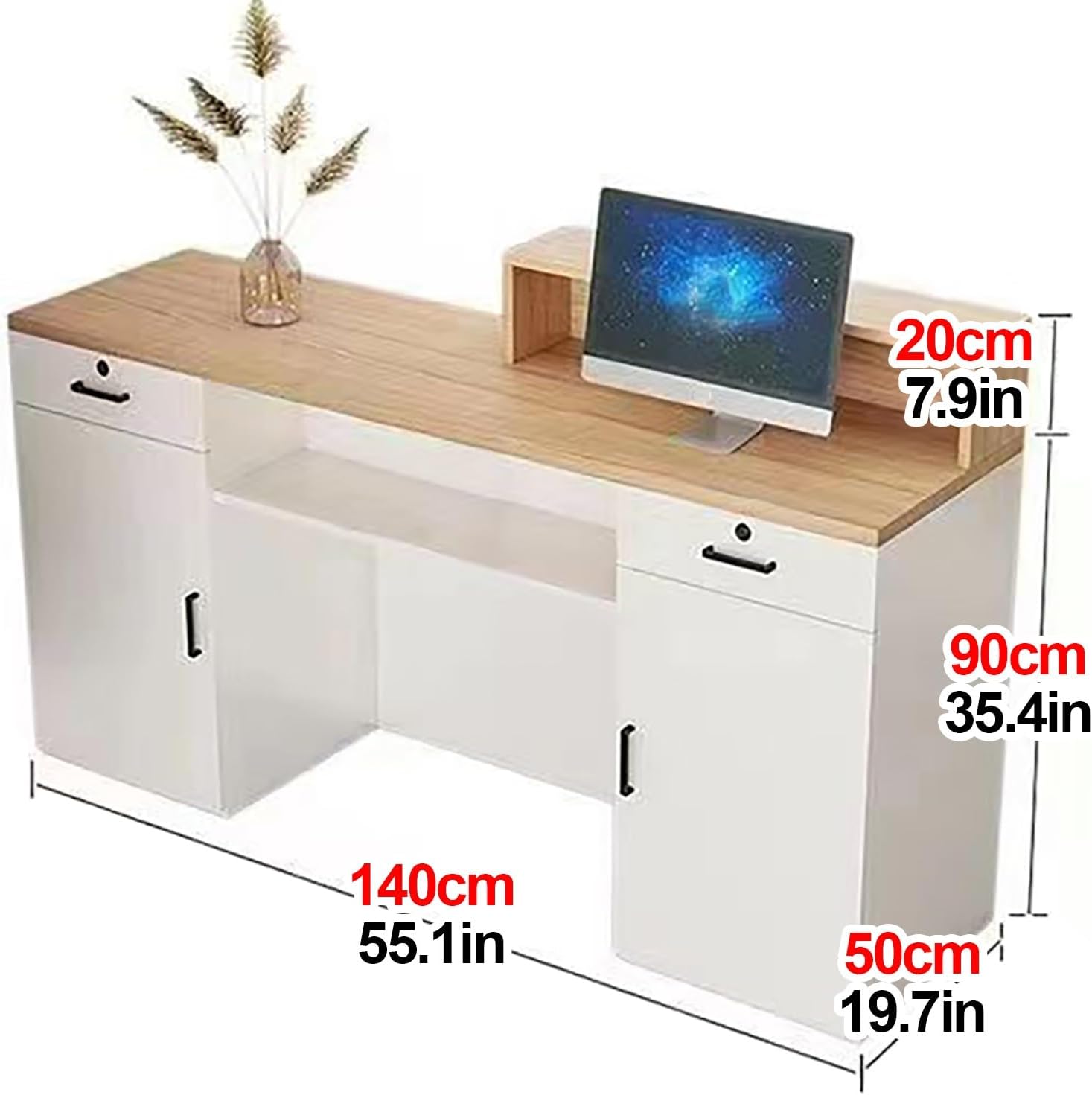 Reception Room Tables with LED Lights, Checkout Counter Desk, Front Counter Desk with Lockable Drawers, Modern Large Counter Table, for Salon Store Shop Clinic Office Retail Lobby Beauty (C 1)