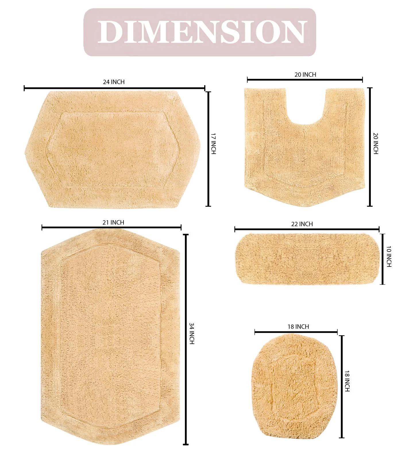 Home Weavers Waterford Collection 100% Cotton Tufted Bath Rug, Soft and Absorbent Bath Rugs, Non-Slip Bath Mets, Machine Washable bath rugs for Bathroom, 5 Piece Set with Tank Lid Cover, Yellow Rug