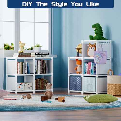 Mavivegue Book Shelf, 16 Cube Storage Organizer, Metal Cube Bookshelf, DIY Bookcase, Tall Book case for Bedroom, Living Room, Office, Closet Storage Organizer, Black Cubicle Storage Rack-White