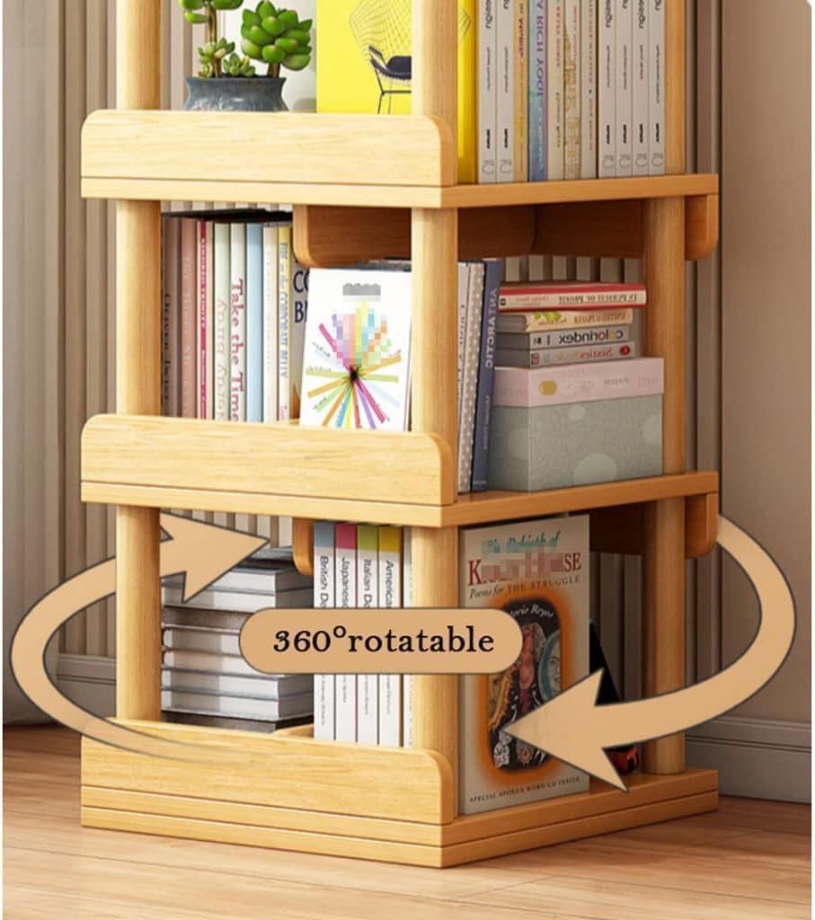 Flexible Bookcases 360° Rotating Bookshelf Wooden Square Standing Bookcase Space Saving Simple Bookshelves Living Room Book Rack Perfect Furniture