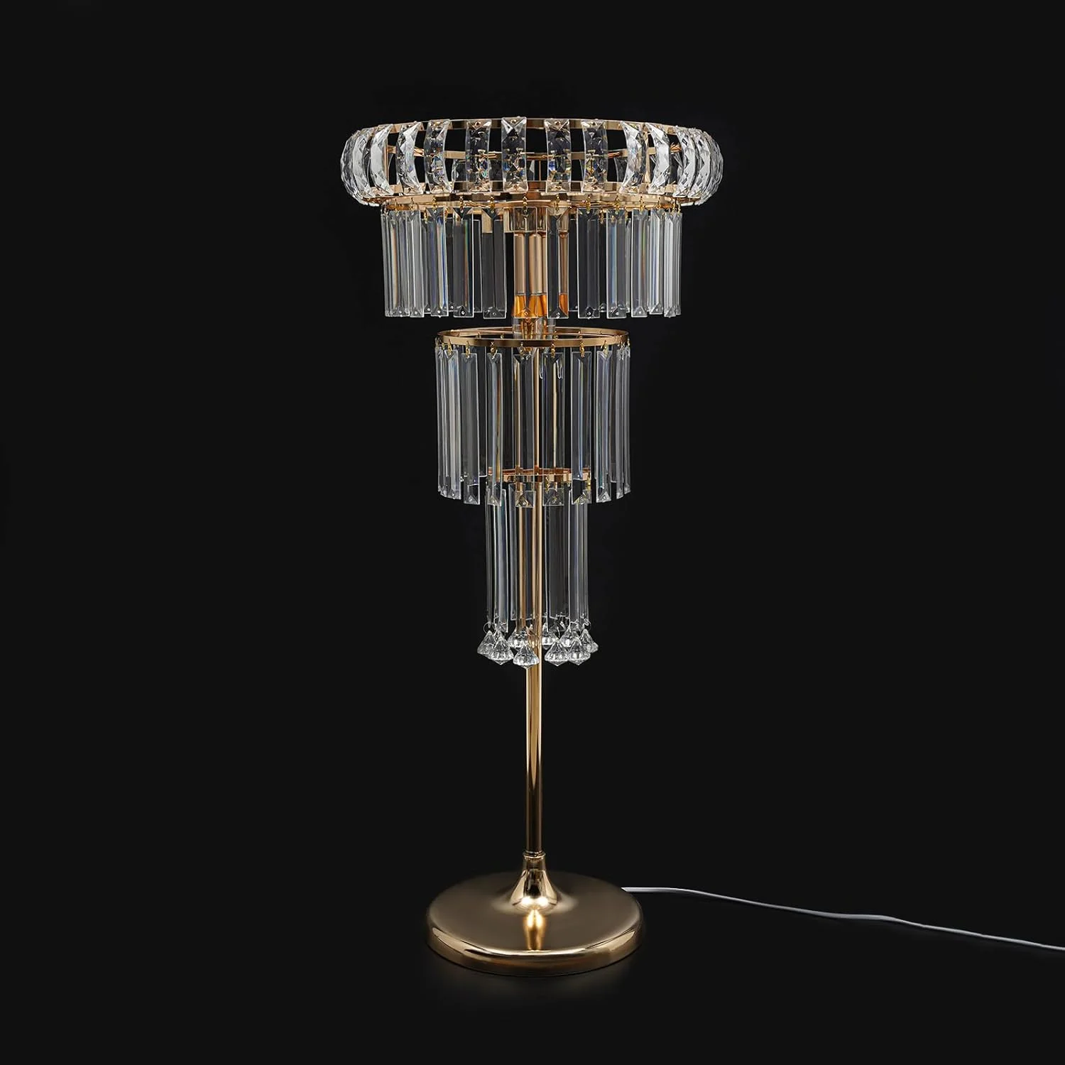 Wedding Gold Vases Centerpieces, Crystal Flower Stand with Hanging Crystals, 4-Tier Round Chandelier Pedestal Stand, Flower Stand Wedding Centerpieces Flower Stand (4 Tiers,Gold)