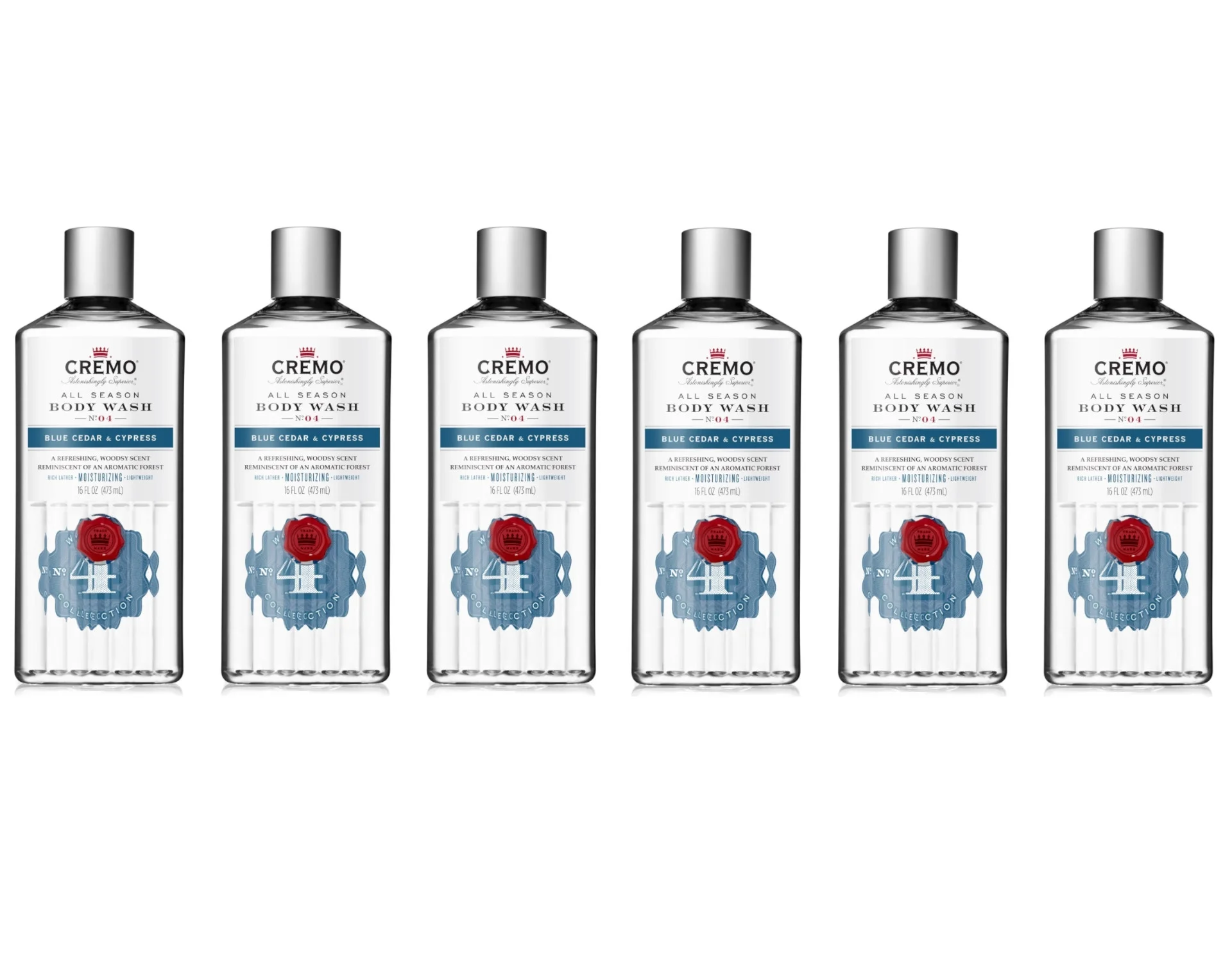 Cremo All Season Body Wash No. 4, Blue Cedar & Cypress, 16 Fl. Oz. - Pack of 6