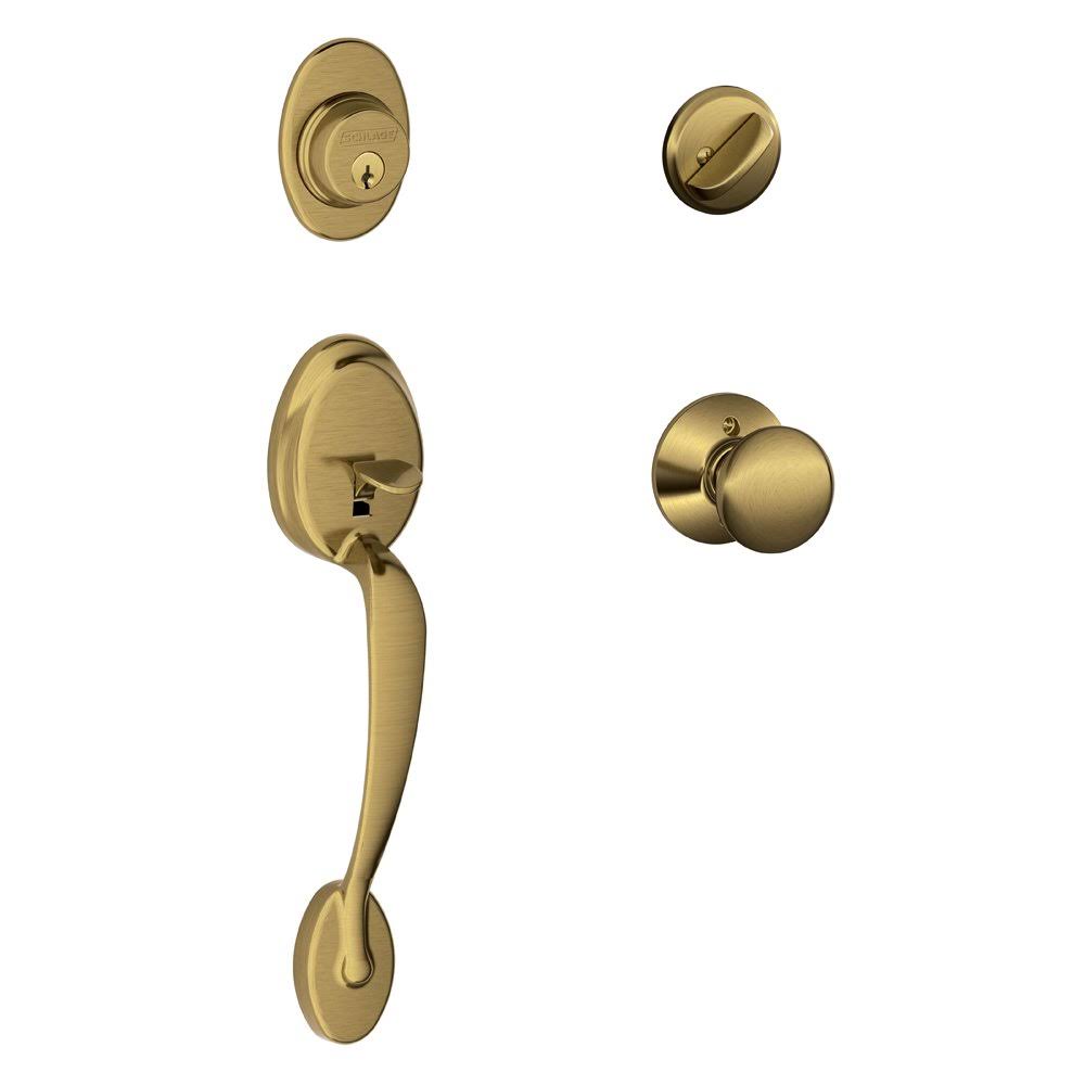 Schlage F60PLY609PLY Plymouth Single Cylinder Handleset with Plymouth Knob Finish: Antique Brass