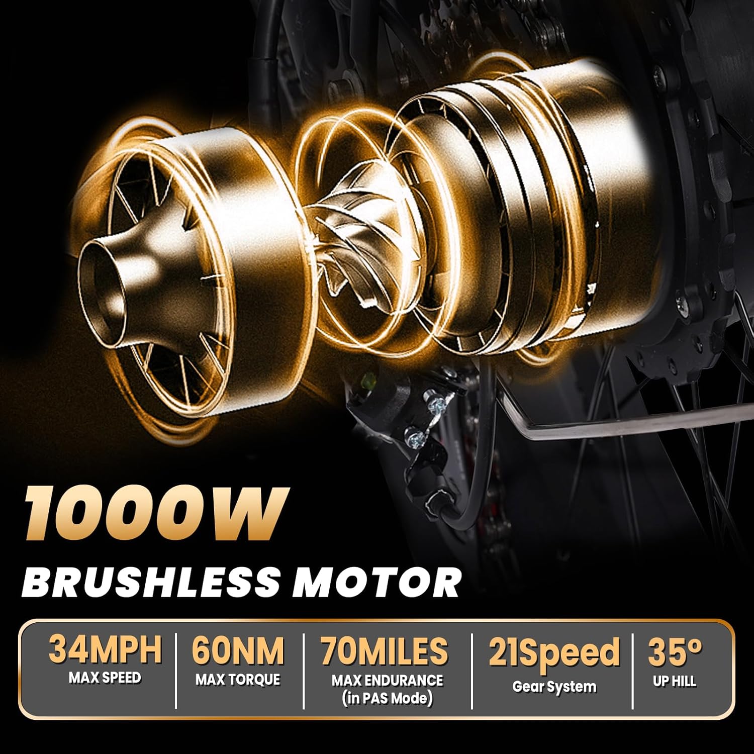 Fat Tire Electirc Bike for Adults 1000W Brushless Motor Ebike Mountain Bike 34MPH 17.5AH 840WH Battery,70 Miles e bike 21-Speed Gears,Beach Mountain Snow Adult Electric Bicycles E-bike UL Certified