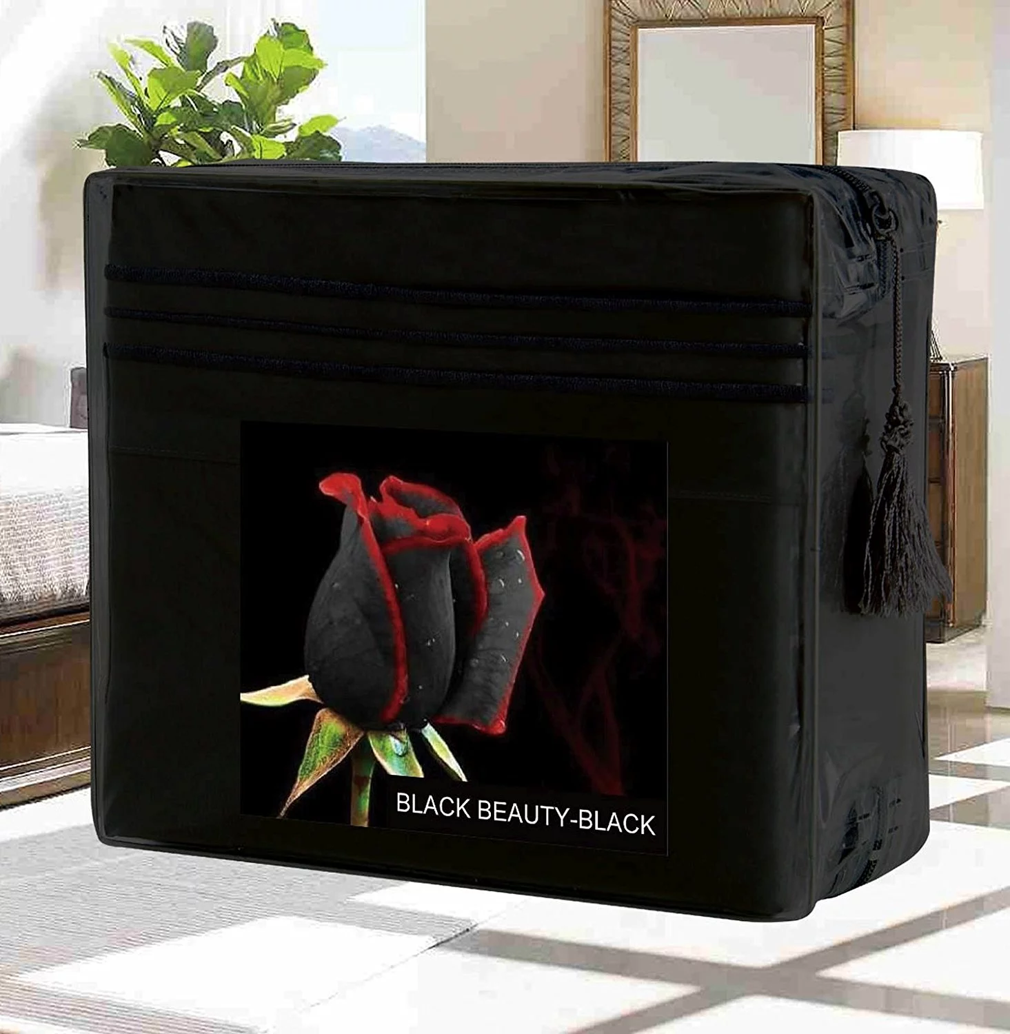 Bed Sheets Set Wrinkle-Free 1500 Series 4-Piece Bed Sheet Set - FLOWERS Collection - Deep Pocket, Queen, Black Beauty