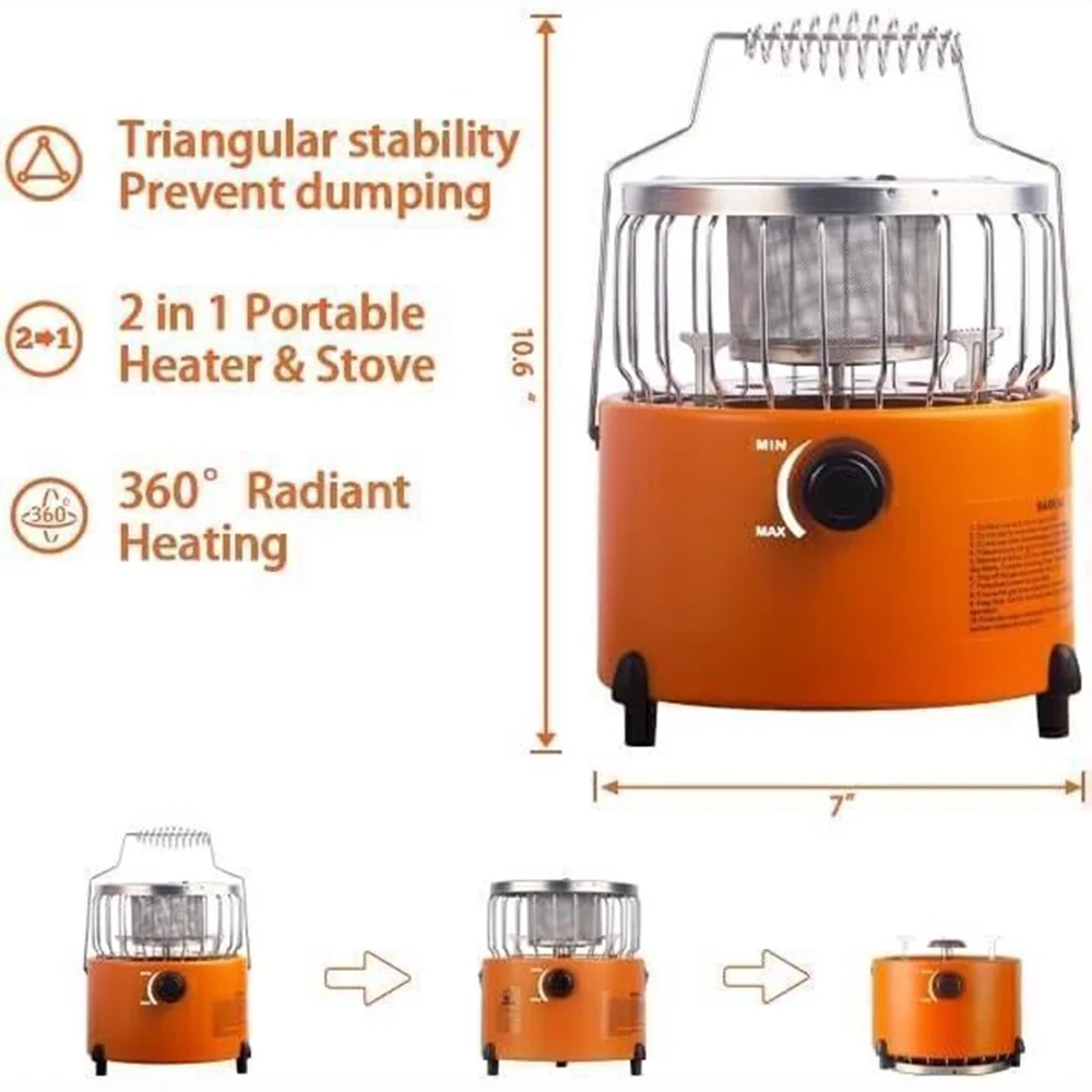 2 in 1 Portable Propane Heater & Stove Pro with Fireproof Gloves,Outdoor Camping