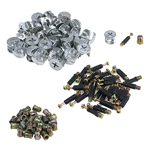 Antrader Furniture Side Knock Down Furniture Cam Lock Connecting Fitting Pre-Inserted Nut Dowels Connector Assembly 30 Sets (358 Fitting+35mm Fitting Screw+Nuts)