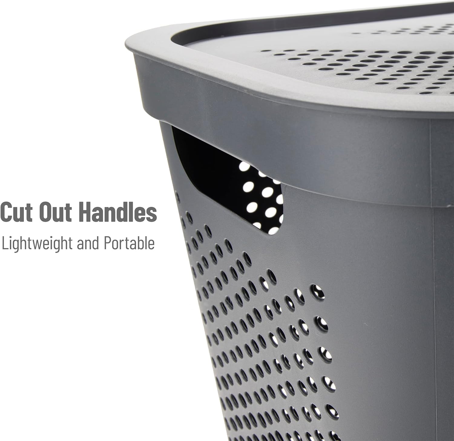 Mind Reader 60L Slim Laundry Hamper, Clothes Basket, Lid, Ventilated, Plastic, 17.25